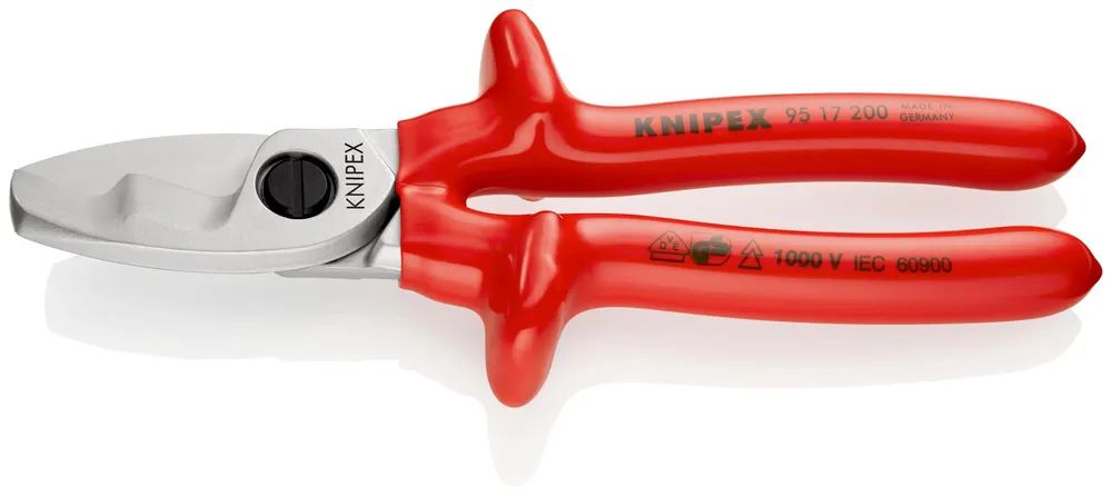 KNIPEX Kabelschere mit Doppelschneide tauchisoliert, VDE-geprüft verchromt 200 mm