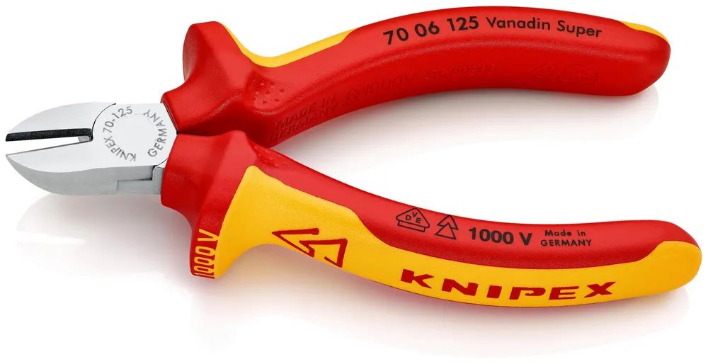 KNIPEX Seitenschneider isoliert mit Mehrkomponenten-Hüllen, VDE-geprüft verchromt 125 mm