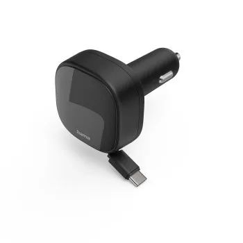 Hama Auto-Schnellladegerät, 2x USB-C, ausziehbares Ladekabel, PD, 30 W, Schwarz
