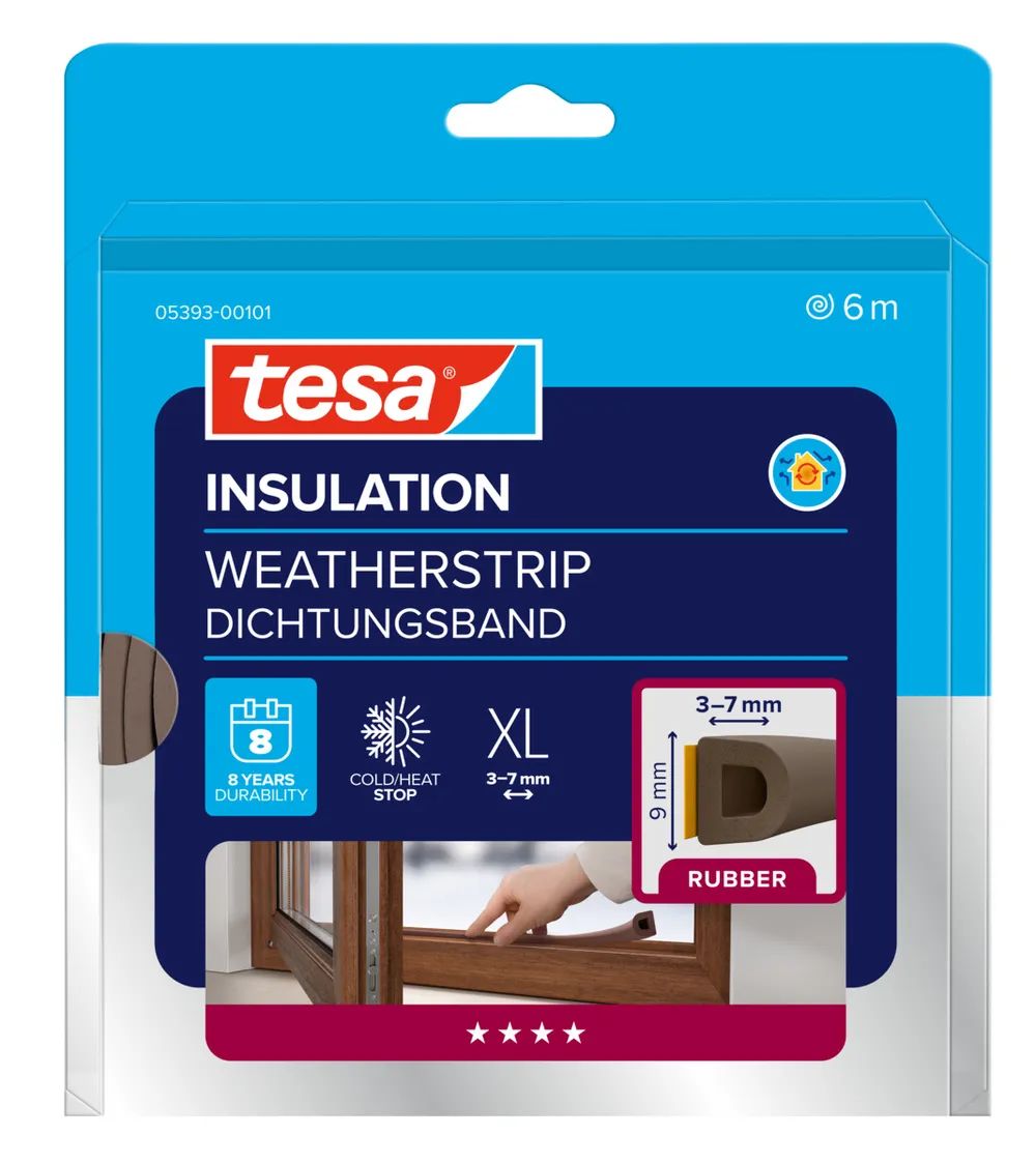 tesamoll® Insulation D-Profil Dichtung, braun, selbstklebend für Türen & Fenster
