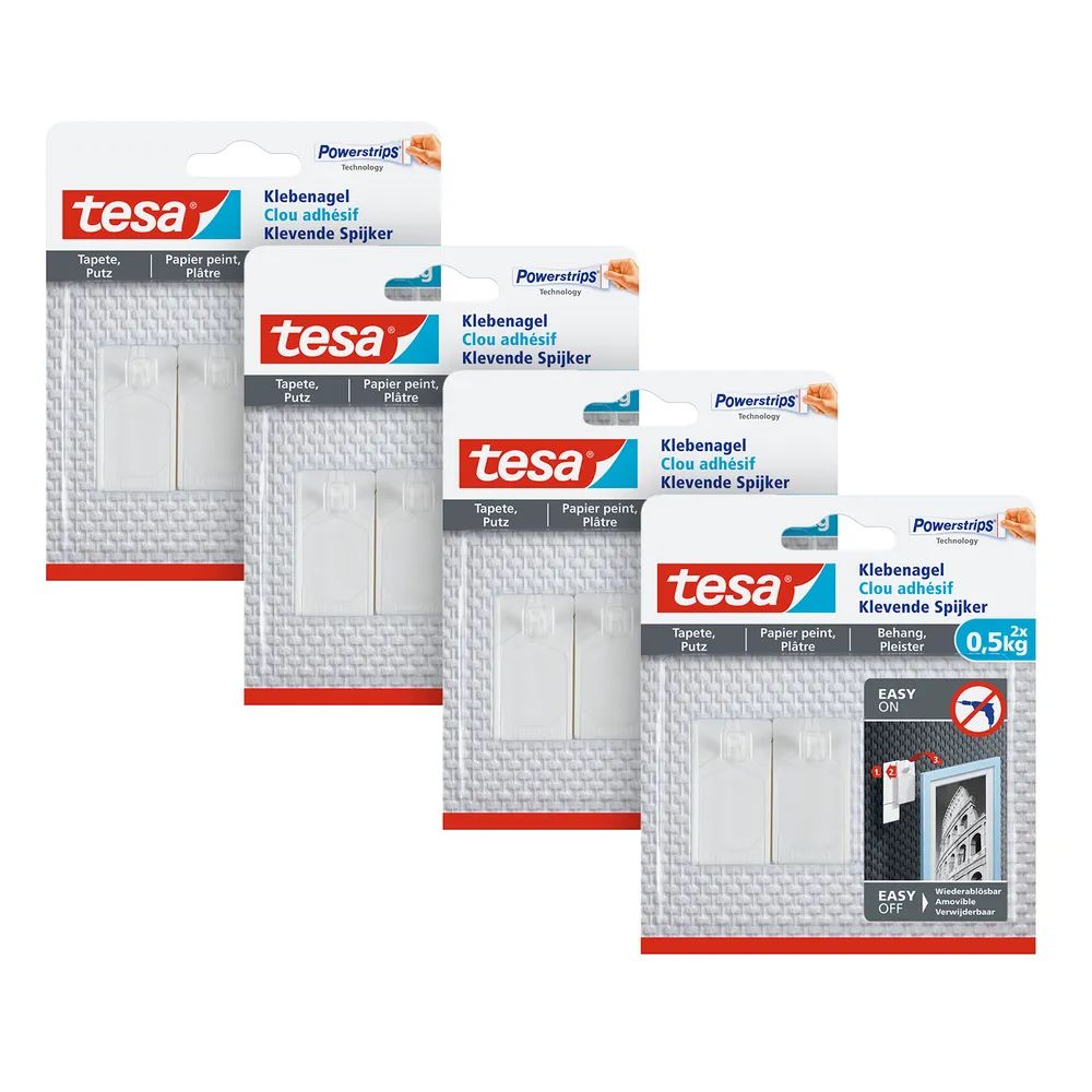 tesa® Klebenagel Tapeten & Putz 0,5 kg – 4er-Pack