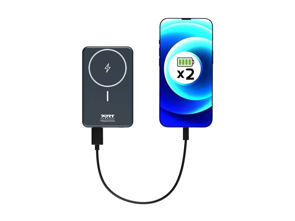 PORT Designs PORT Connect - Induktive Power Bank - Li-Pol - 10000 mAh - 37 Wh - 20 Watt - 2.4 A - PD - 2 Ausgabeanschlussstellen (USB Typ A, USB-C)