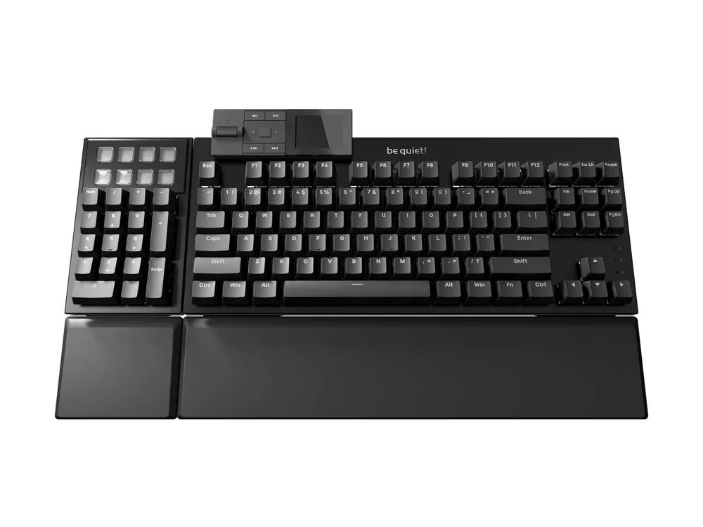 Be Quiet! Dark Mount - Tastatur - 100% - mit Mediendock, Anpassbare Displaytasten - hintergrundbeleuchtet - USB - QWERTY - USA - Tastenschalter: be quiet! Silent Tactile (hot-swappable)