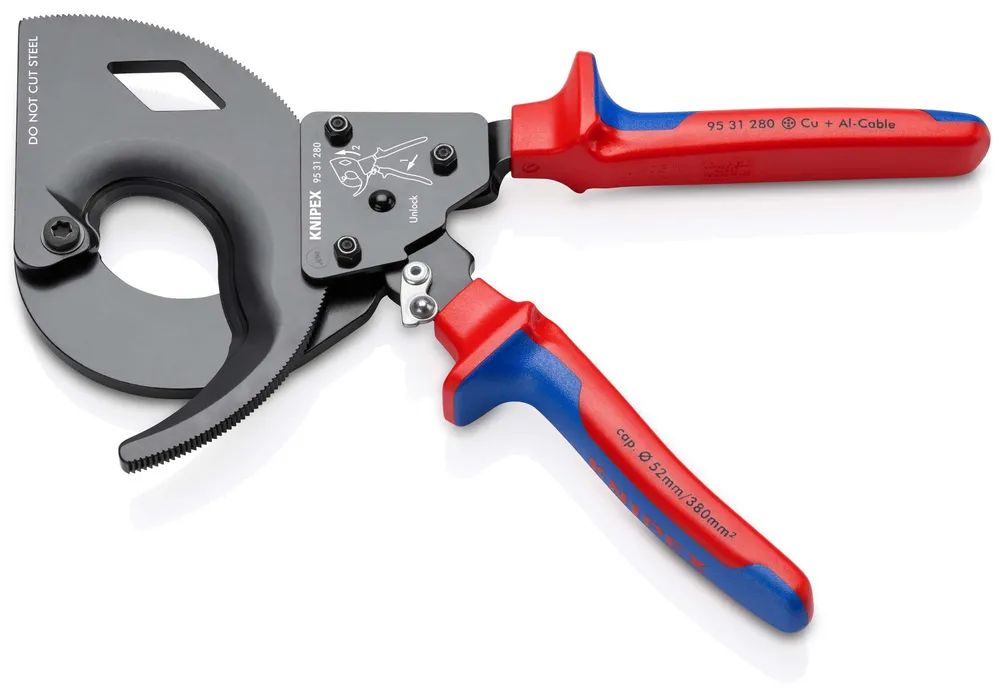 KNIPEX 95 31 280 Kabelschneider (Ratschenprinzip) mit Mehrkomponenten-Hüllen schwarz lackiert 280 mm
