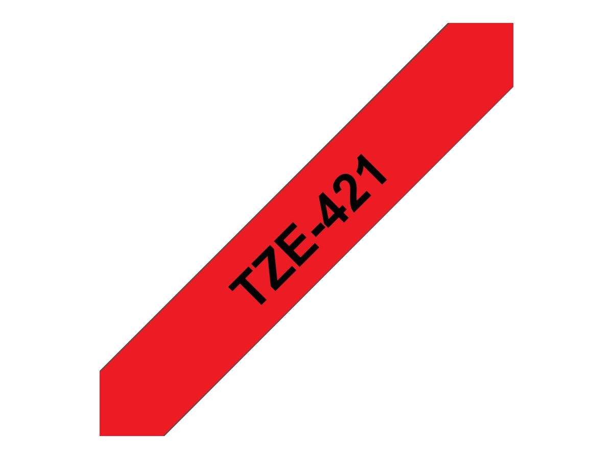 Brother TZe-421 - Standard-Klebstoff - schwarz auf rot - Rolle (0,9 cm x 8 m)