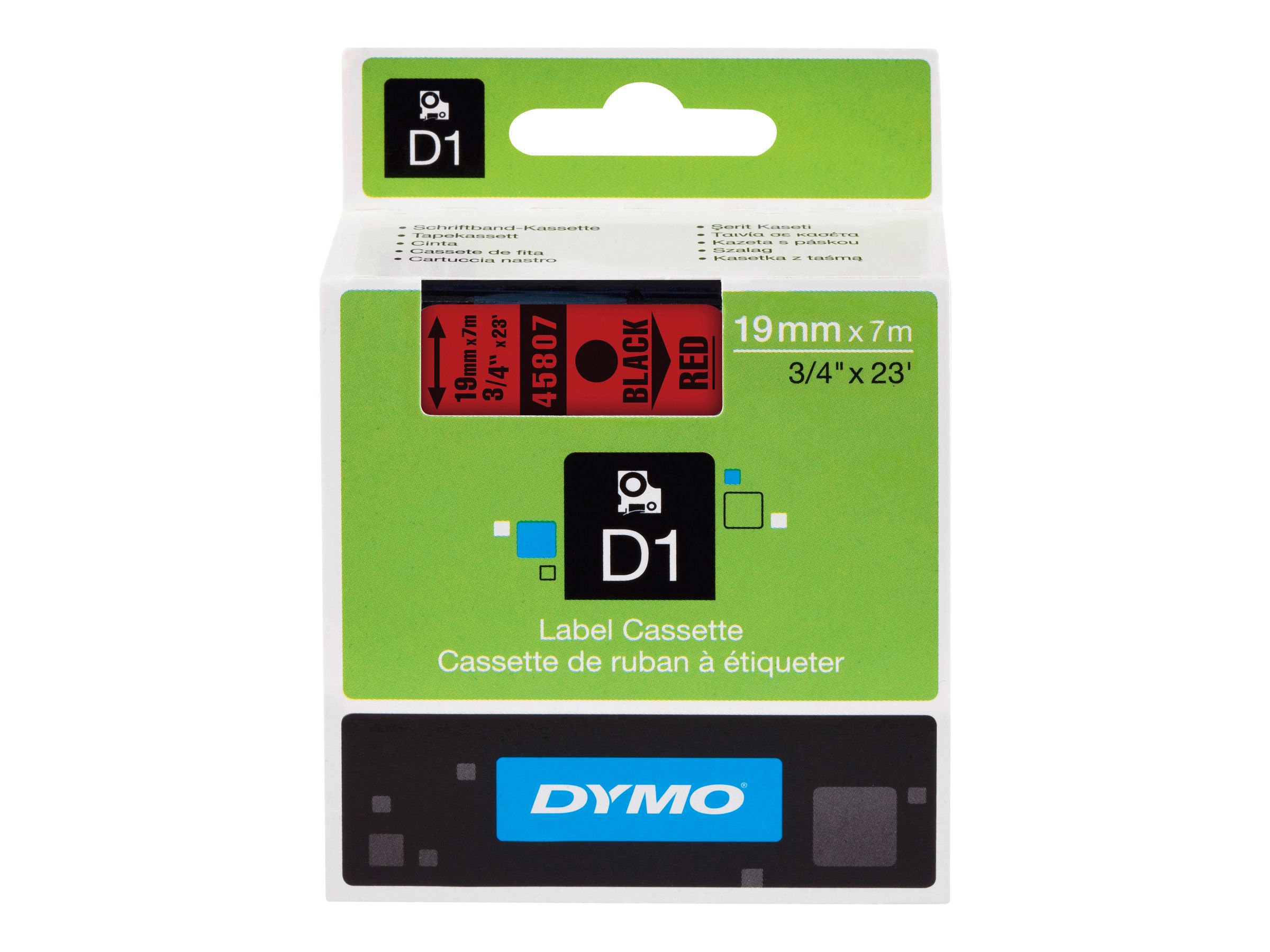 Dymo D1 - Glänzend - schwarz auf rot - Rolle (1,9 cm x 7 m)