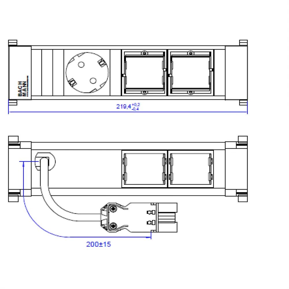 BACHMANN POWER FRAME 1xCEE7/3 2xCM, Kunststoffprofil 0,2m GST18