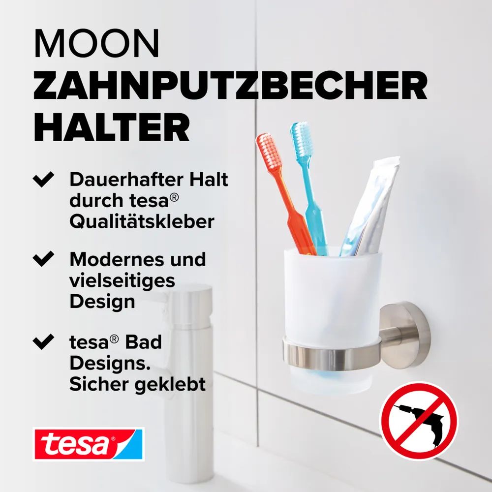 tesa® MOON Zahnputzbecher, satiniertes Glas