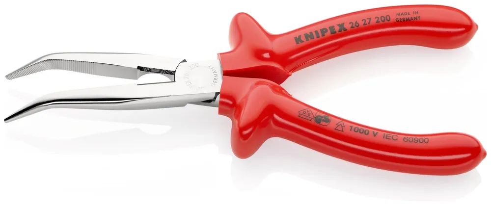 KNIPEX Flachrundzange mit Schneide (Storchschnabelzange) tauchisoliert, VDE-geprüft verchromt 200 mm