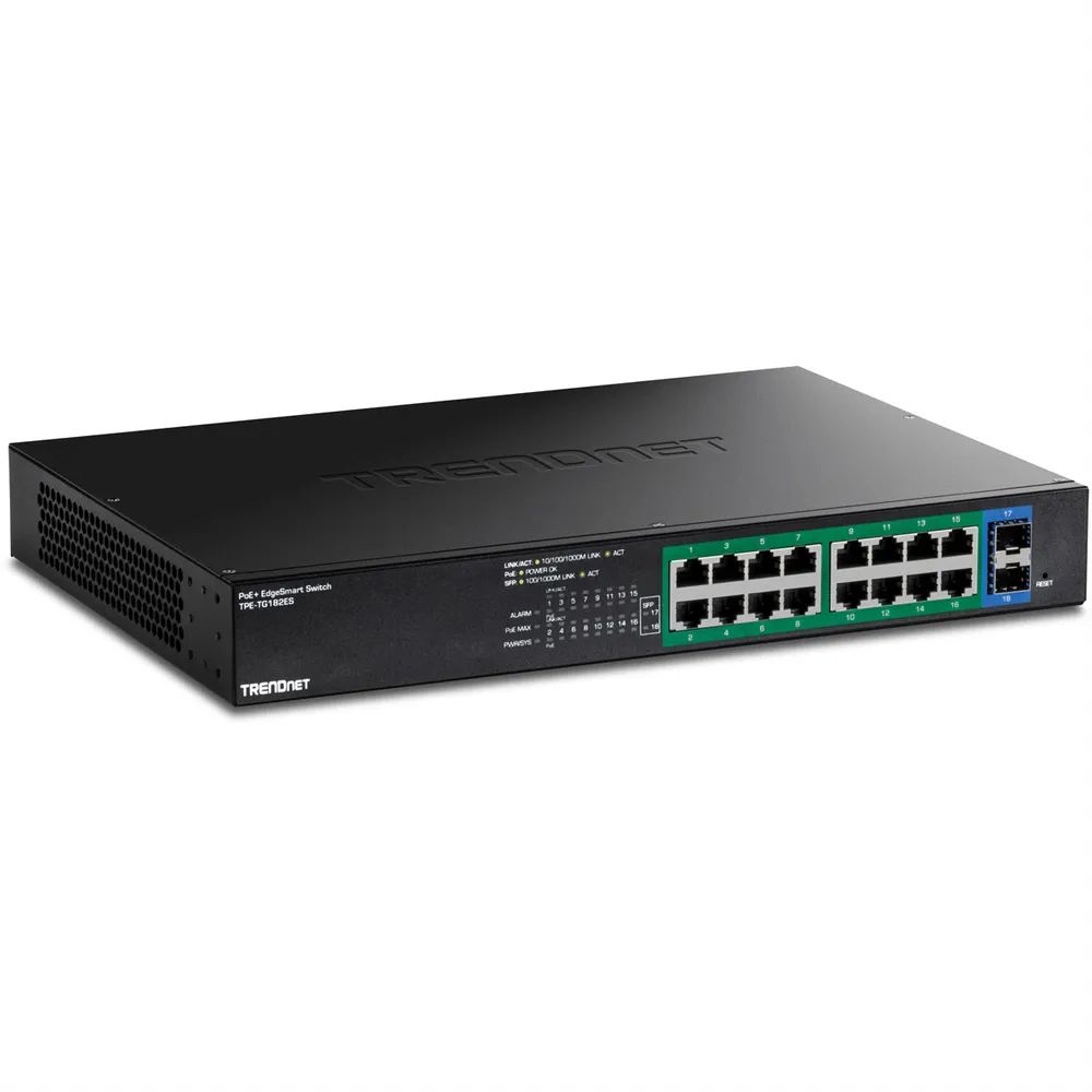 TRENDnet TPE-TG182ES - Version v1.0R - Switch - EdgeSmart - Smart - 16 x Gigabit Ethernet + 2 x Gigabit SFP - an Rack montierbar - PoE+ (240 W)