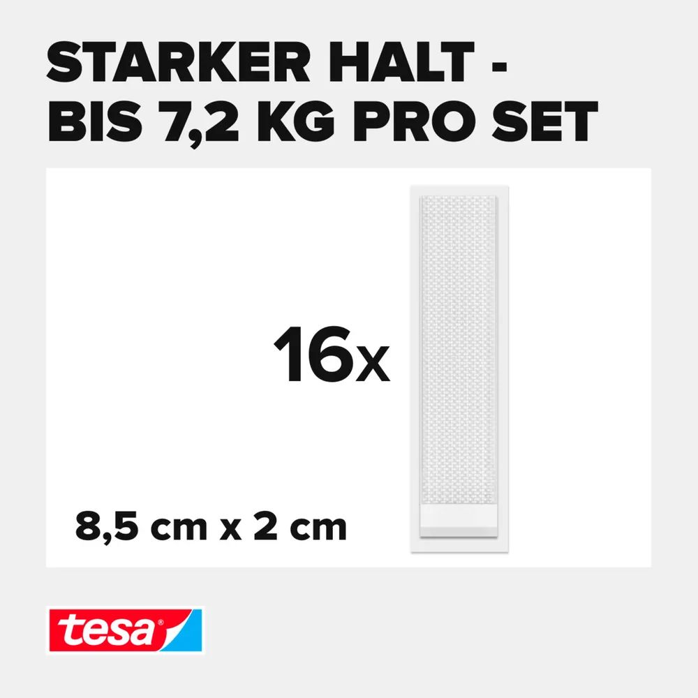 tesa® Powerstrips CLICK Klett-Klebepads, Large 7,2 kg (16 x 2 Stück)