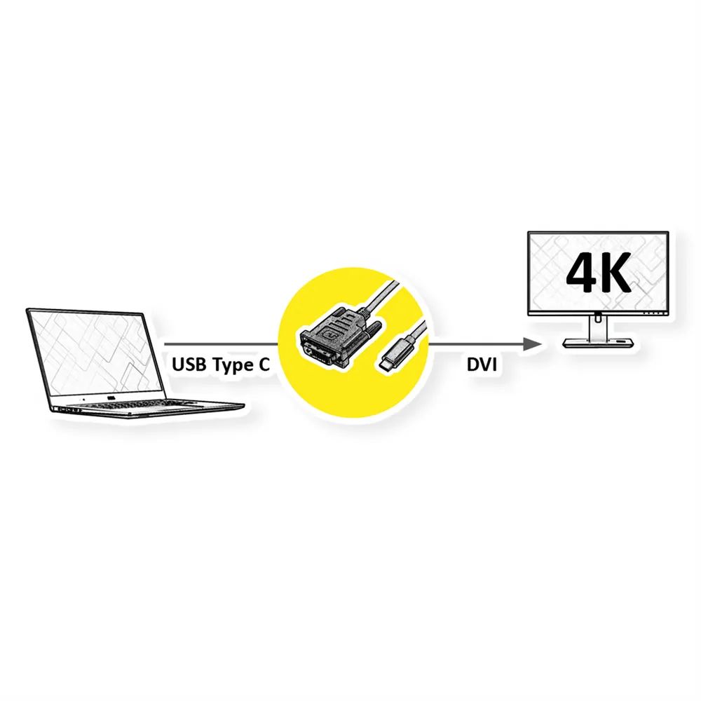 ROLINE USB Typ C - DVI Adapterkabel, ST/ST, 2 m