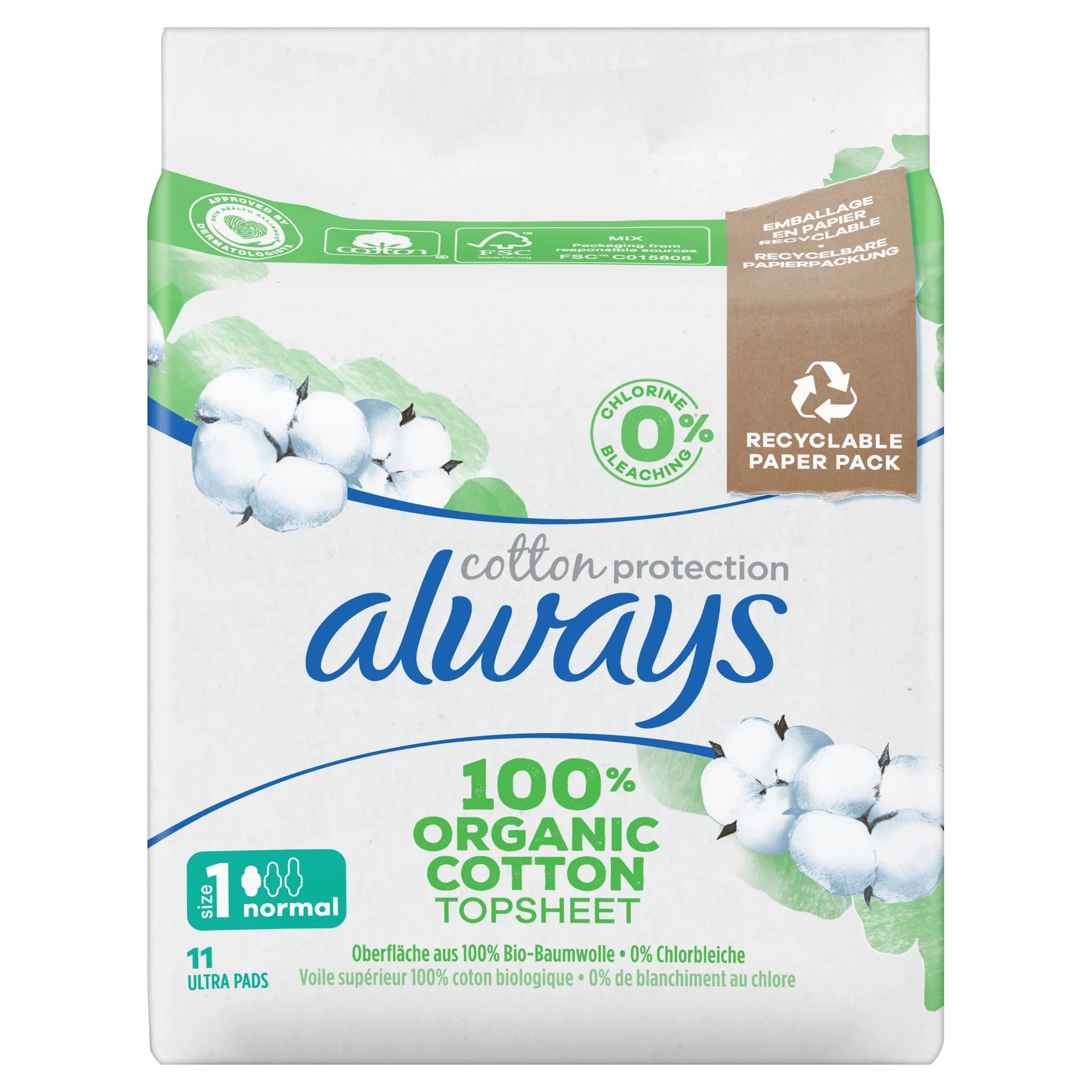 always Ultra Binde Cotton Protection Normal mit Flügeln 11 - Magic Paper
