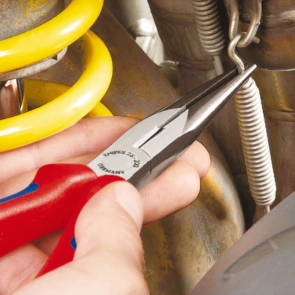 KNIPEX Flachrundzange mit Schneide (Storchschnabelzange) mit Kunststoff überzogen schwarz atramentiert 200 mm