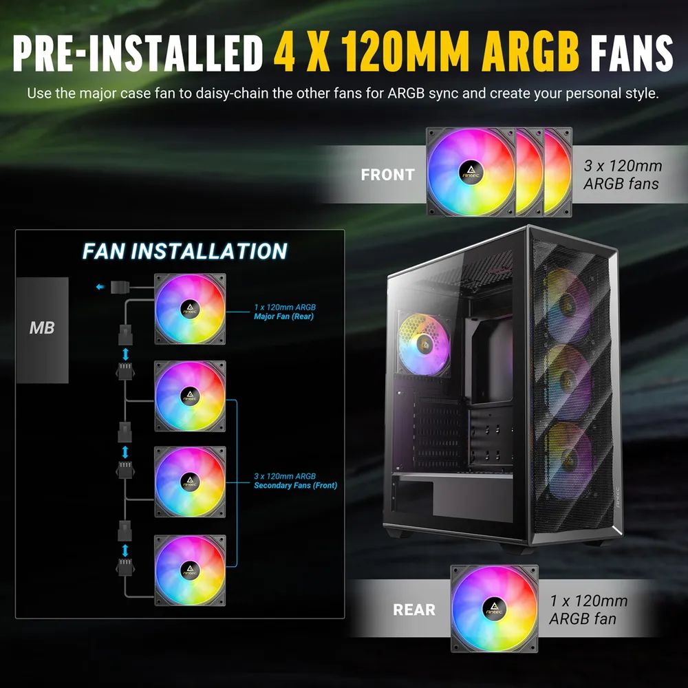 ANTEC AX85 ARGB PC Gehäuse Midi Tower Gaming ATX, schwarz