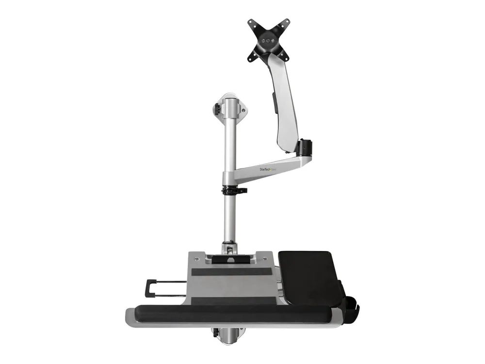 StarTech.com WALLSTSI1 Computer-Workstation für die Wandmontage - Beweglicher Monitorarm - Tastaturarm - Sitz-Steh-Schreibtisch - Befestigungskit (Stange, Maushalterung, Handgelenkkissen, Federarm, Wandmontagehalterung, Tastatur-Tablett, Monitorhalte