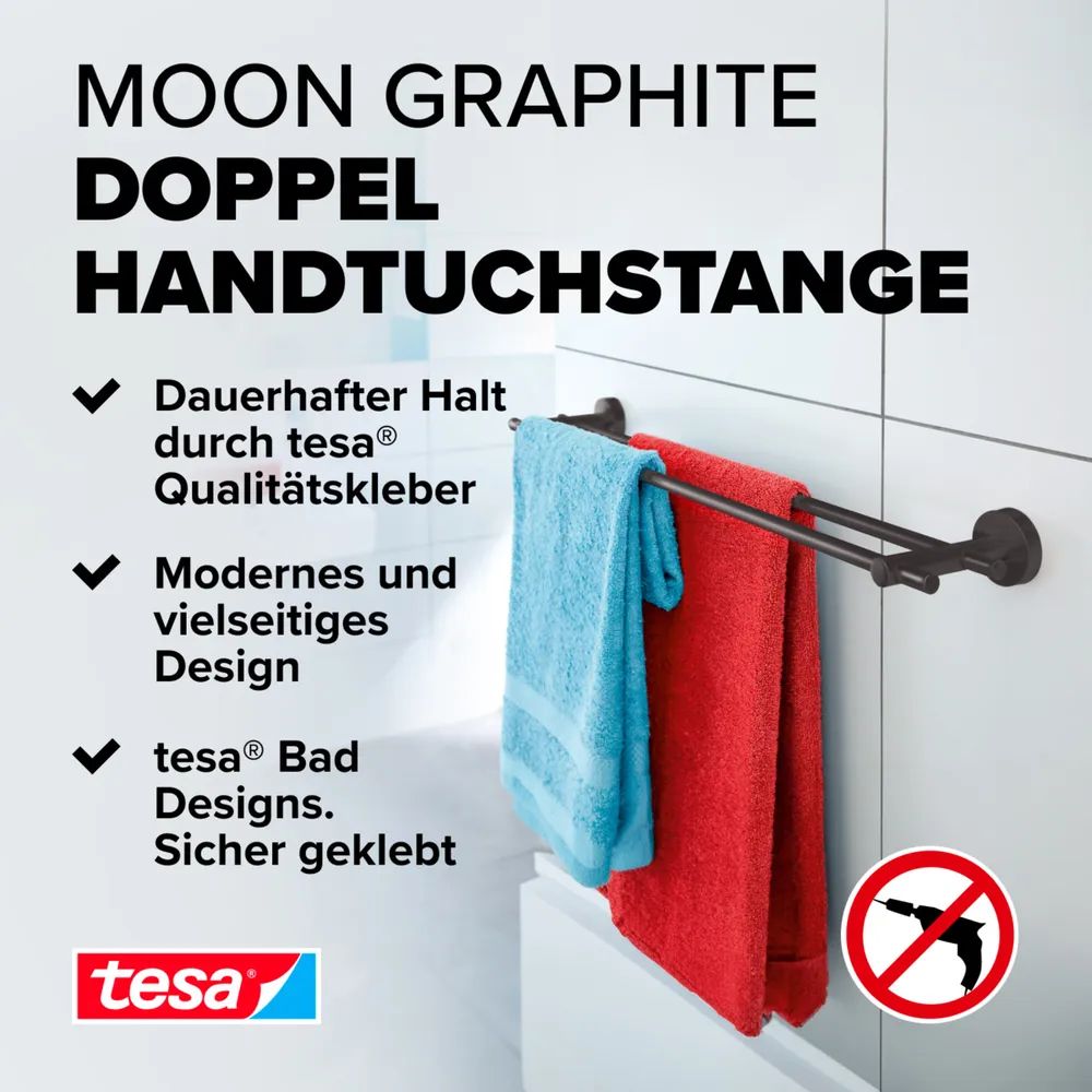 tesa® MOON Doppel-Handtuchstange – Graphite