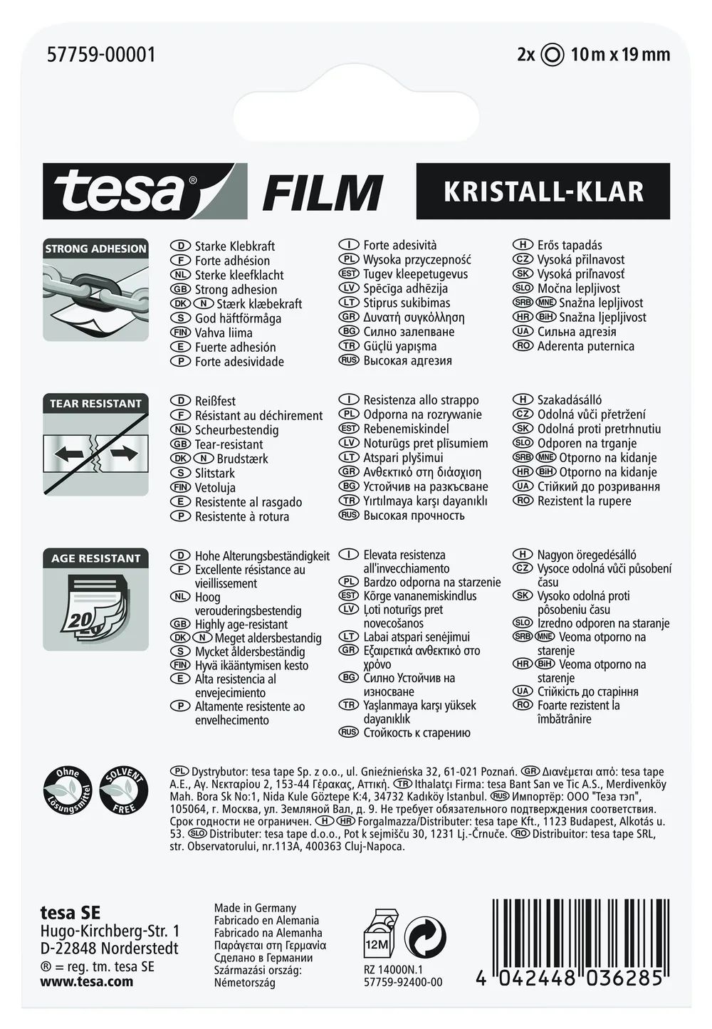 Tesa 57759 - 10 m - Transparent - 19 mm - 2 Stück(e)