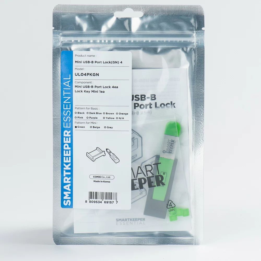 Smart Keeper Mini"Mini USB-B Port" Blocker grün 4 Stk.+Key
