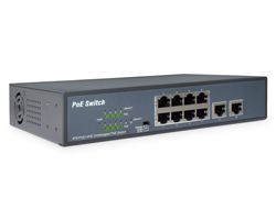 DIGITUS 8-Port Fast Ethernet PoE Netzwerkswitch, Desktop, unmanaged, 2 Uplink Ports RJ45,120 W, af/at