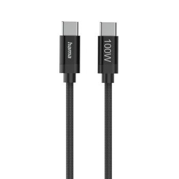 Hama Ladekabel "Fabric", USB-C - USB-C, 100W, 1,5 m, Nylon, Schwarz