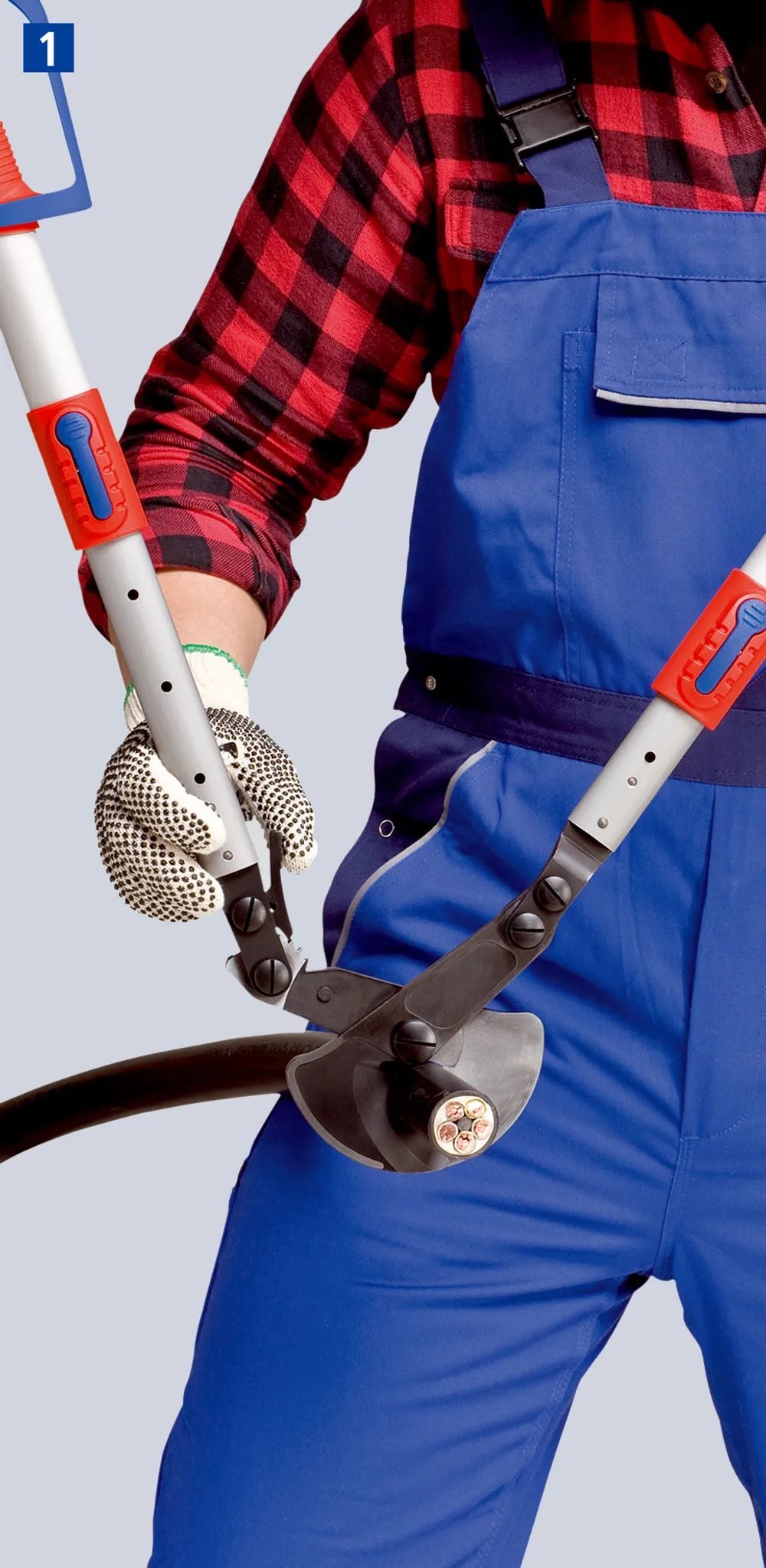 KNIPEX Kabelschere (Ratschenprinzip) mit Teleskopschenkeln mit Mehrkomponenten-Hüllen 570 mm