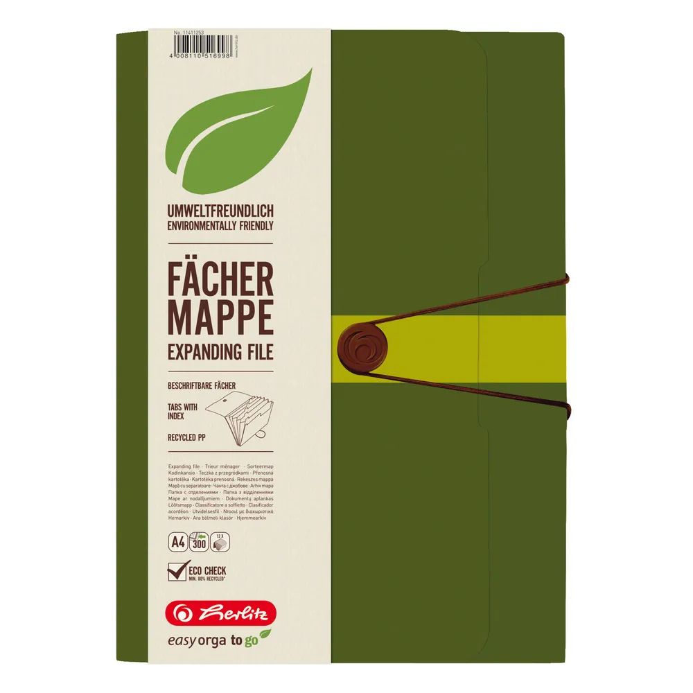 herlitz Fächermappe Rec. PP 12F dgn Gummizug Visitenkartenfach