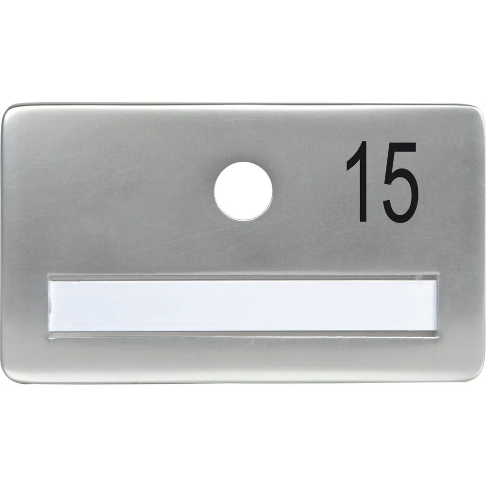 SOLIDO Namensschild ohne Spion, Bohrung ø 14, Alu silber eloxiert, Gravur Nr. 15