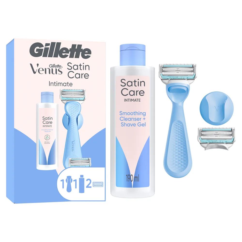 Gillette Venus für den Intimbereich Rasierapparat mit 2 Klingen + Satin Care Intimpflege 2-in1 Reini