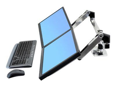 Ergotron LX Dual Side-by-Side Arm - Befestigungskit (Spannbefestigung für Tisch, Tischplattenbohrung, Stange, 2 Gelenkarme, 2 Erweiterungsklammern, T-Halterung, Basis)