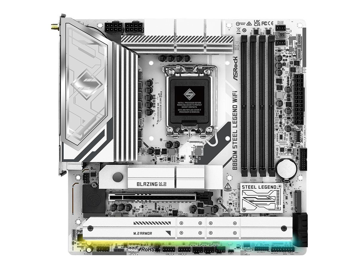 ASRock B860M STEEL LEGEND WIFI - Motherboard - micro ATX - LGA1851-Sockel - B860 Chipsatz - USB4, USB-C 3.2 Gen2, USB 3.2 Gen 2, USB 3.2 Gen 1 - 2.5 Gigabit LAN, Bluetooth, Wi-Fi 6E - Onboard-Grafik (CPU erforderlich)
