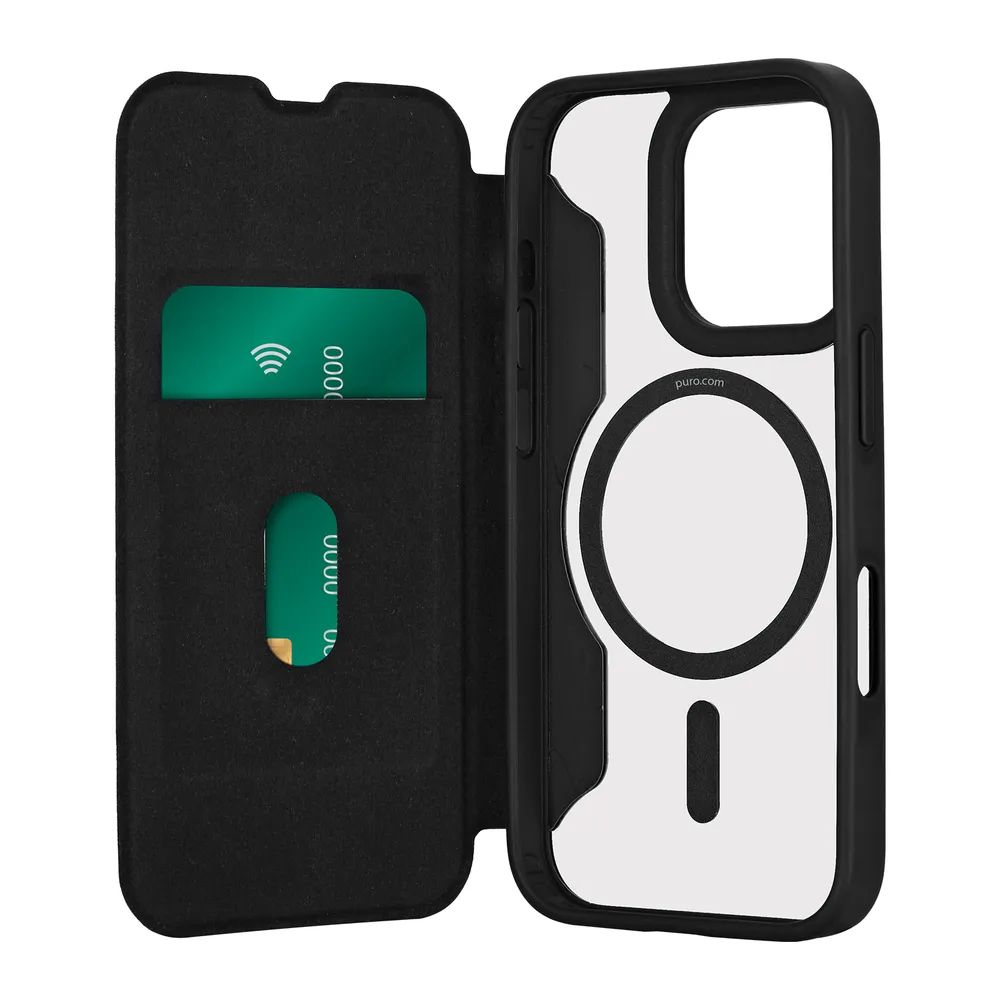 PURO BOOK MAG MagSafe kompatibles Bookcase für iPhone 16 PRO MAX, schwarz