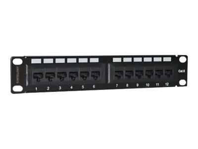 Intellinet 10" 12-Port Cat6 Patchpanel, UTP, 10", 1 HE, schwarz - Patch Panel - Rack montierbar - CAT 6 - UTP - RJ-45 X 12 - Schwarz, RAL 9005 - 1U - 25.4 cm (10")