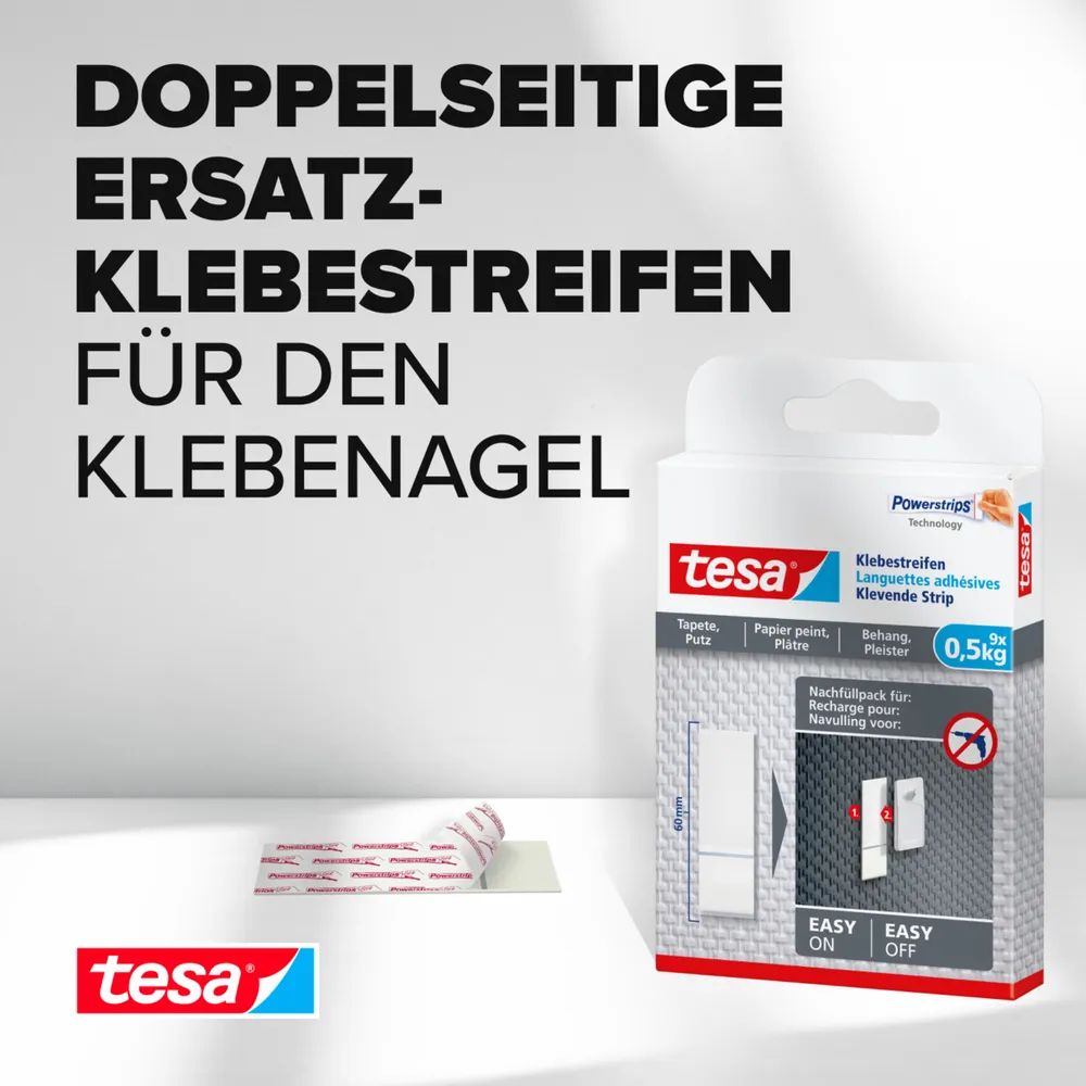 Tesa Klebestreifen für Tapeten und Putz - Montageband - Weiß - Drinnen - Papier - Putz - 0,5 kg - 9 Stück(e)