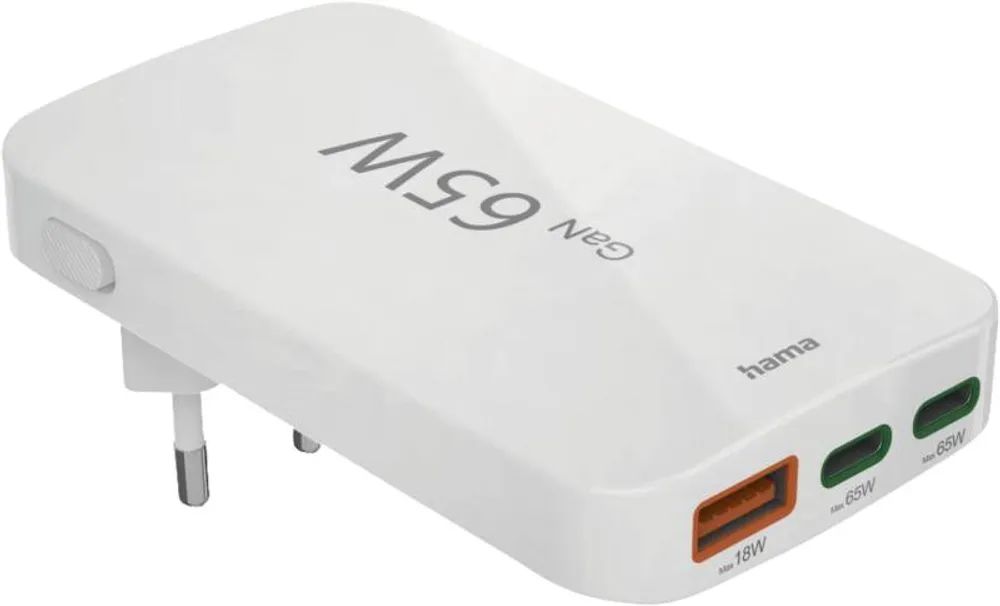 Hama Universal-USB-C-Notebook-Netzteil, flaches Ladegerät, GaN, PD, 5-20V/65W
