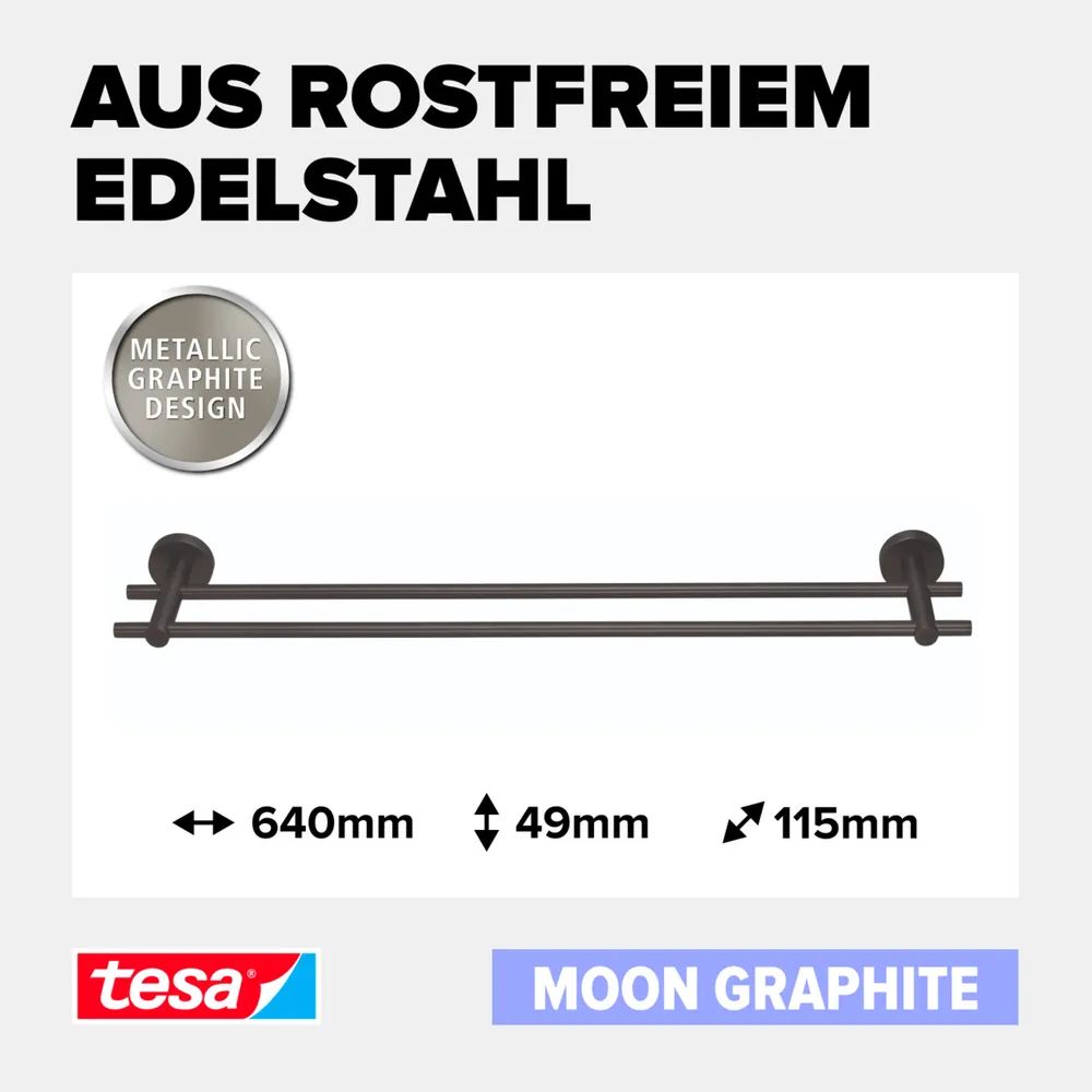 tesa® MOON Doppel-Handtuchstange – Graphite