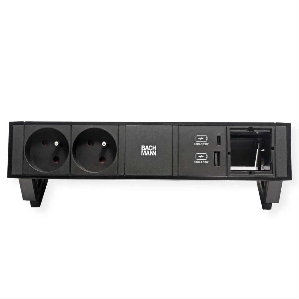 BACHMANN DESK2 2xUTE 1xUSB A/C 22W 1xCM 0,2m GST18 RAL9005