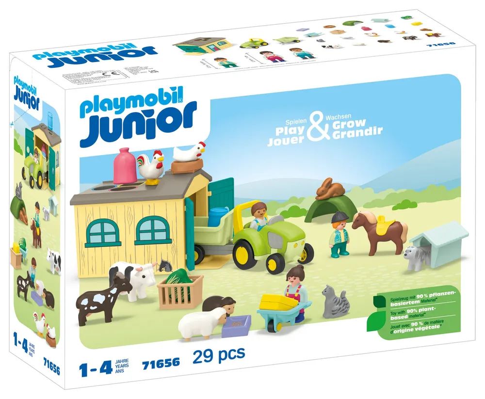 PLAYMOBIL 71656 Junior Bauernhof-Abenteuer mit Traktor Anhänger und tierischen