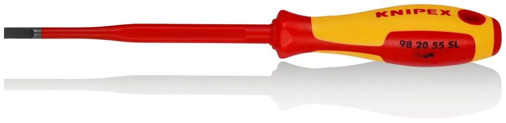 KNIPEX Schraubendreher (Slim) für Schlitzschrauben isolierender Mehrkomponenten-Griff, VDE-geprüft brüniert 232 mm