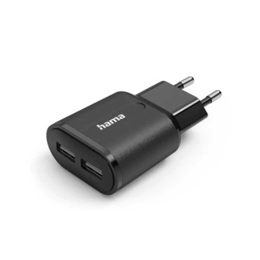 Hama Ladegerät, 2x USB-A, 12 W, Schwarz