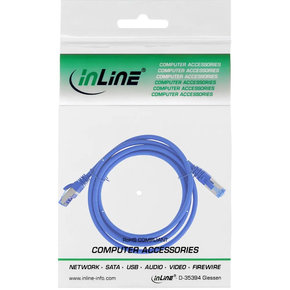 InLine Patchkabel - S/FTP (PiMf) - Cat.6A - halogenfrei - blau - 2m