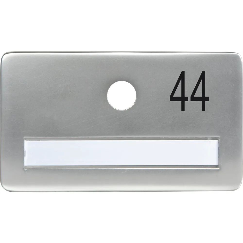 SOLIDO Namensschild ohne Spion, Bohrung ø 14, Alu silber eloxiert, Gravur Nr. 44