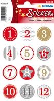 HERMA Sticker Adventskalendersticker 1-24 - Rot Ø 2 cm - Papier - Mehrfarbig - Dauerhaft - Christmas advent Calendar - Weihnachten - 24 Stück(e)