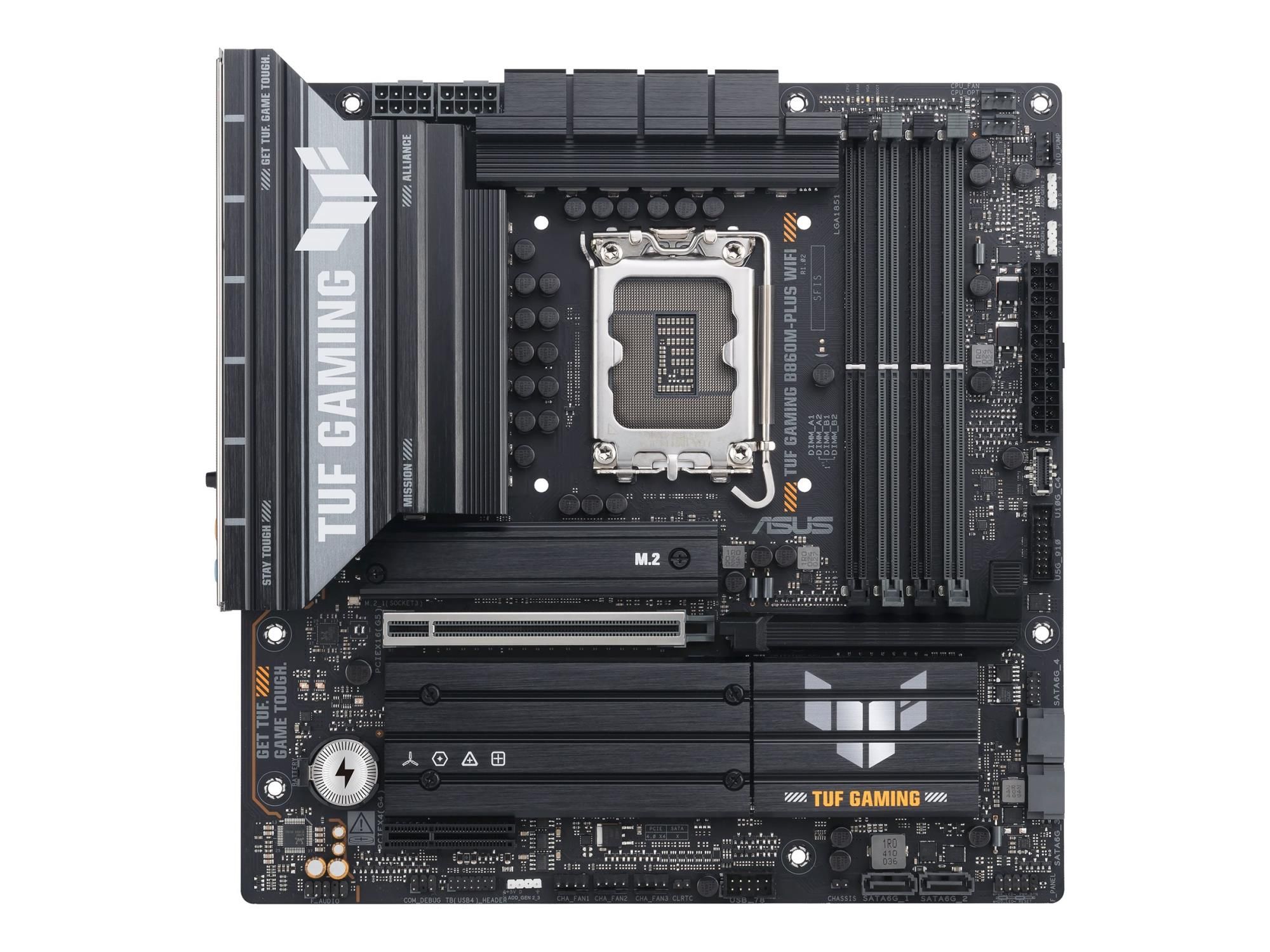 ASUS TUF GAMING B860M-PLUS WIFI - Motherboard - micro ATX - LGA1851-Sockel - B860 Chipsatz - USB-C 3.2 Gen 2x2, USB 3.2 Gen 2, USB 3.2 Gen 1, USB-C 3.2 Gen2 - 2.5 Gigabit LAN, Bluetooth, Wi-Fi 7 - Onboard-Grafik (CPU erforderlich)