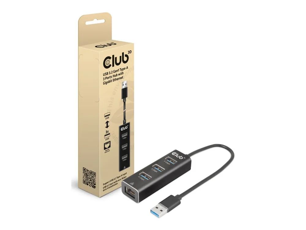 Club 3D CSV-1430A - Hub - 3 x USB 3.2 Gen1 + 1 x 10/100/1000