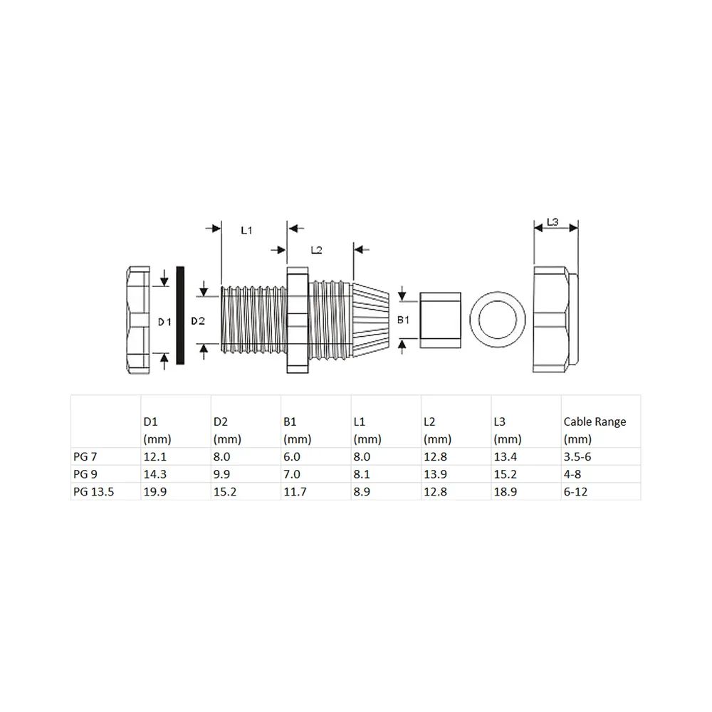 InLine Kabeldurchführung PG 13.5 Nylon IP68 6-12mm - schwarz - 10 Stück