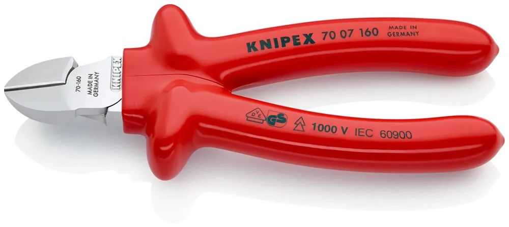 KNIPEX Seitenschneider tauchisoliert, VDE-geprüft verchromt 160 mm