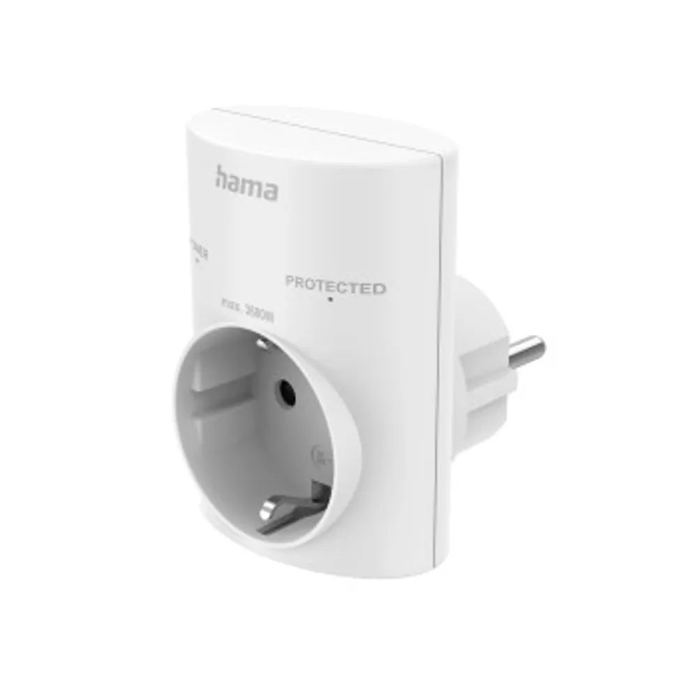Hama Steckdosenadapter, Schutzkontakt, Überspannungsschutz, Netzspannung, Weiß