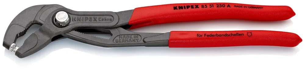 KNIPEX Federbandschellenzange mit rutschhemmendem Kunststoff überzogen grau atramentiert 250 mm