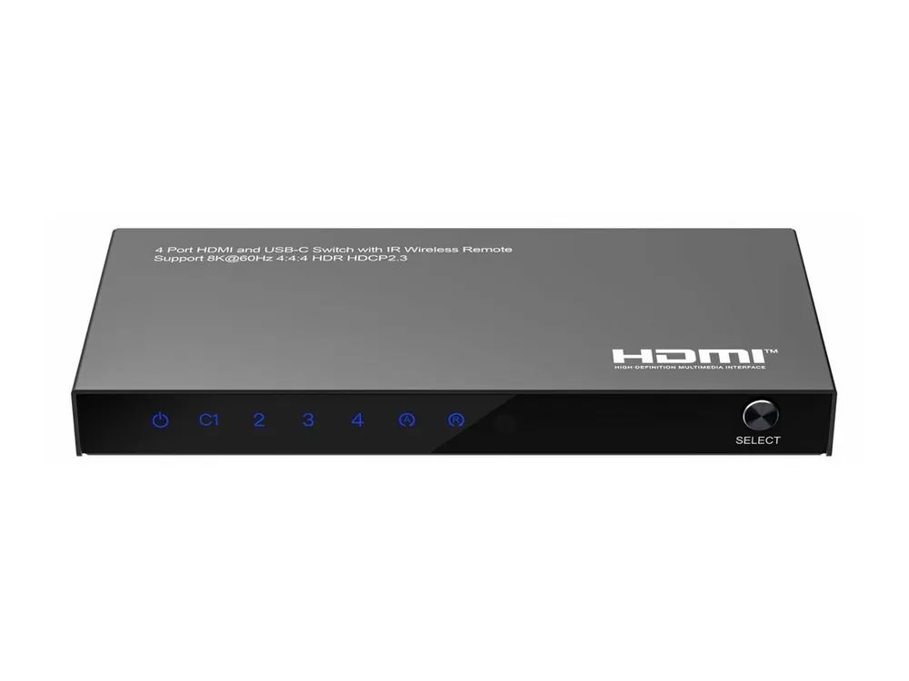 MicroConnect 8Ka60Hz USB-C and HDMI Switch 4x1 HDCP 2.3 w/Remote - USB Typ C